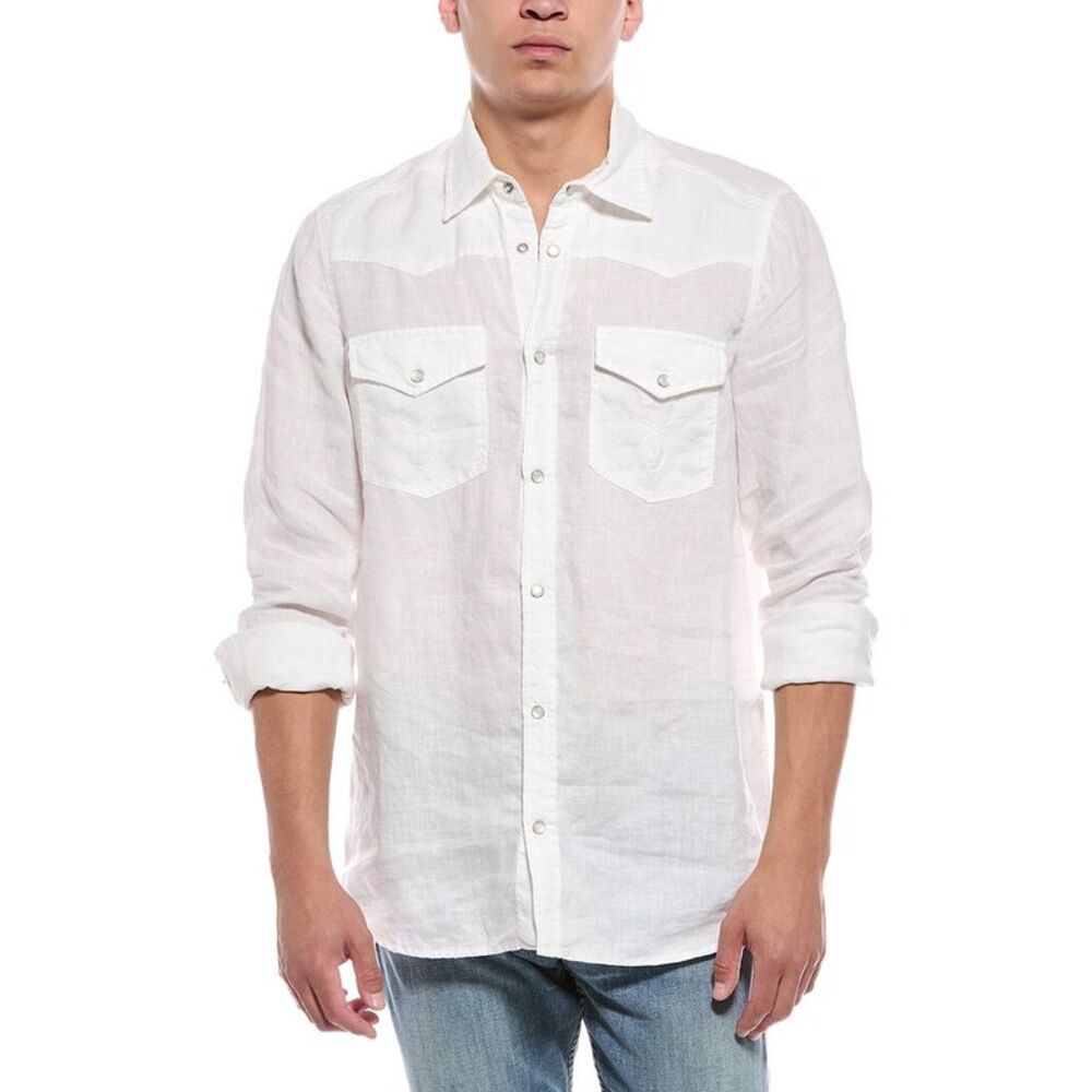Blk Dnm Mens  Linen Shirt, White